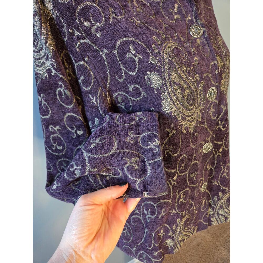 Vintage Tapestry Button Jacket Collared Purple Pa… - image 2